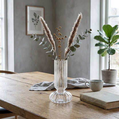 Fluted Pedestal Glass Vase