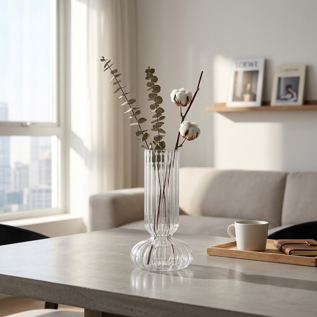 Fluted Pedestal Glass Vase