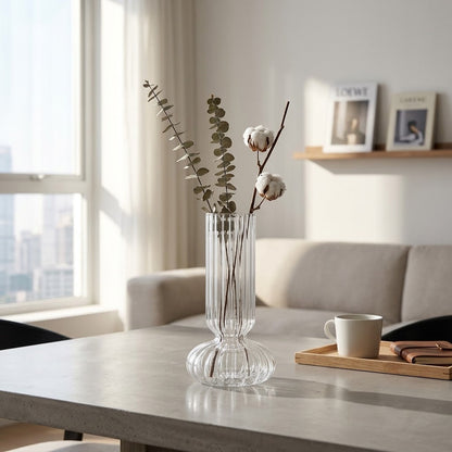 Fluted Pedestal Glass Vase